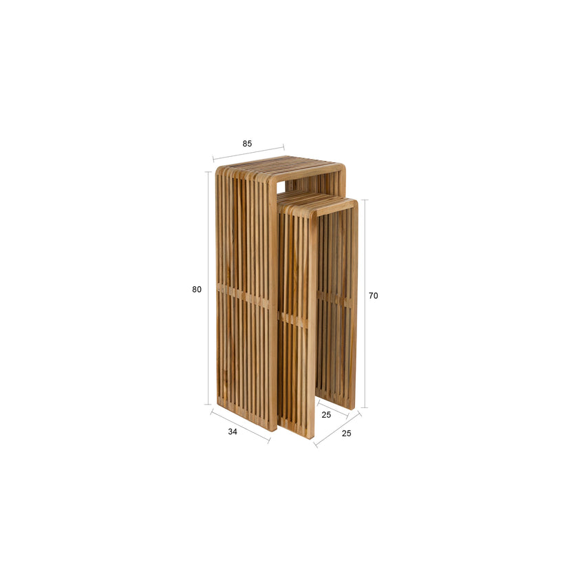 Djia Plantenstandaard/ Plantenzuil binnen Teak Hout - Set van 2