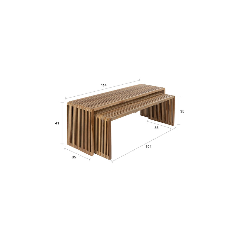 Djia Salontafel Rechthoekig Teak Hout - Set van 2