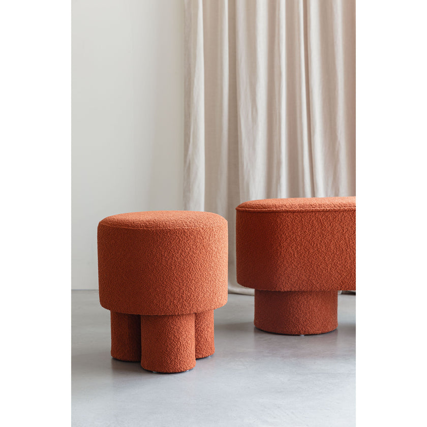 Marcos Kruk/ Poef  Bouclé Rood/ Bruin