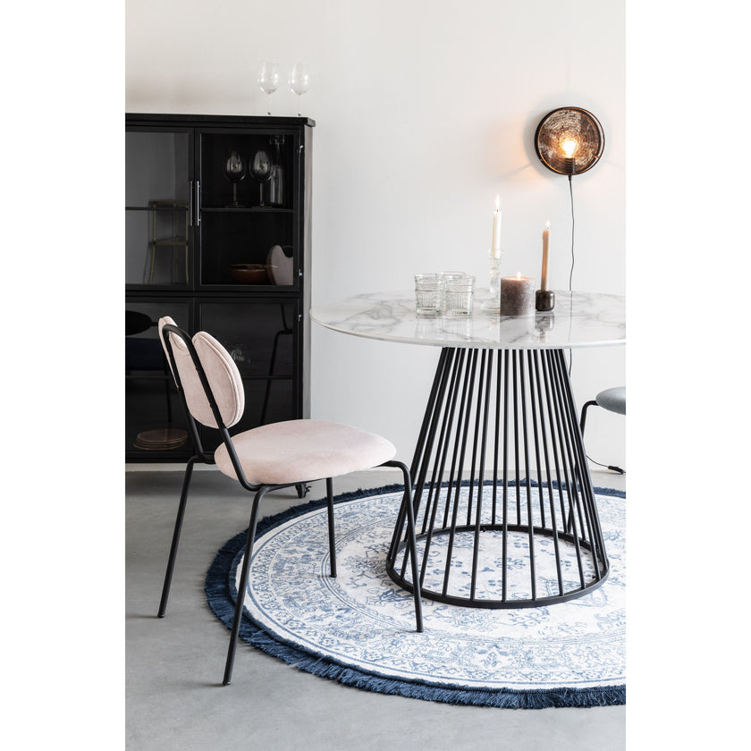 Floris Eettafel Marmerlook Rond 110 cm Zwart/ Wit