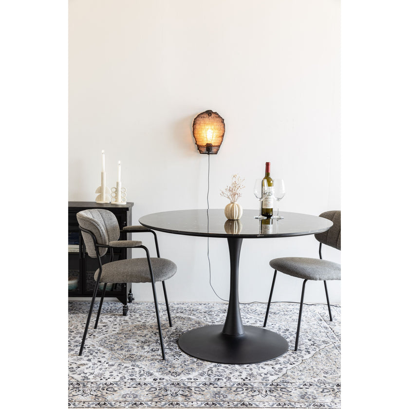 Maru Eettafel Marmerlook Rond 110 cm Zwart