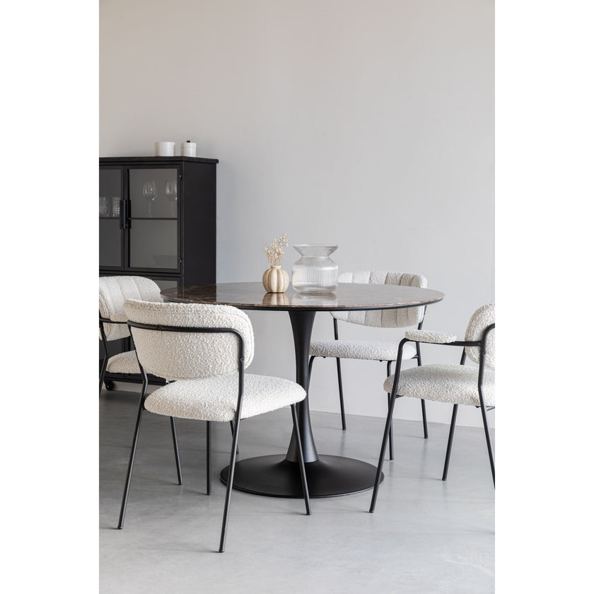 Maru Eettafel Marmerlook Rond 110 cm Zwart