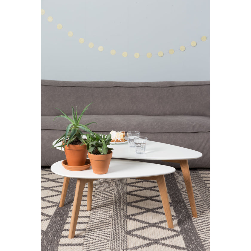 Drop Bijzettafel Ovaal Hout Wit - Set van 2