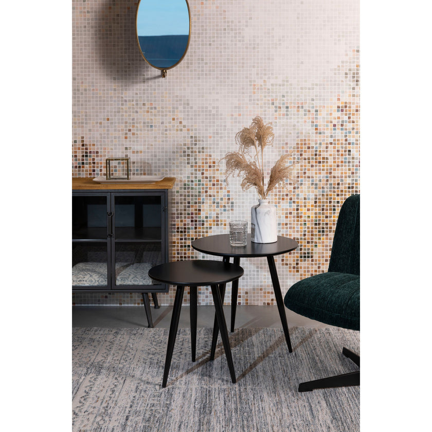Daven Bijzettafel Rond Hout Wit - Set van 2