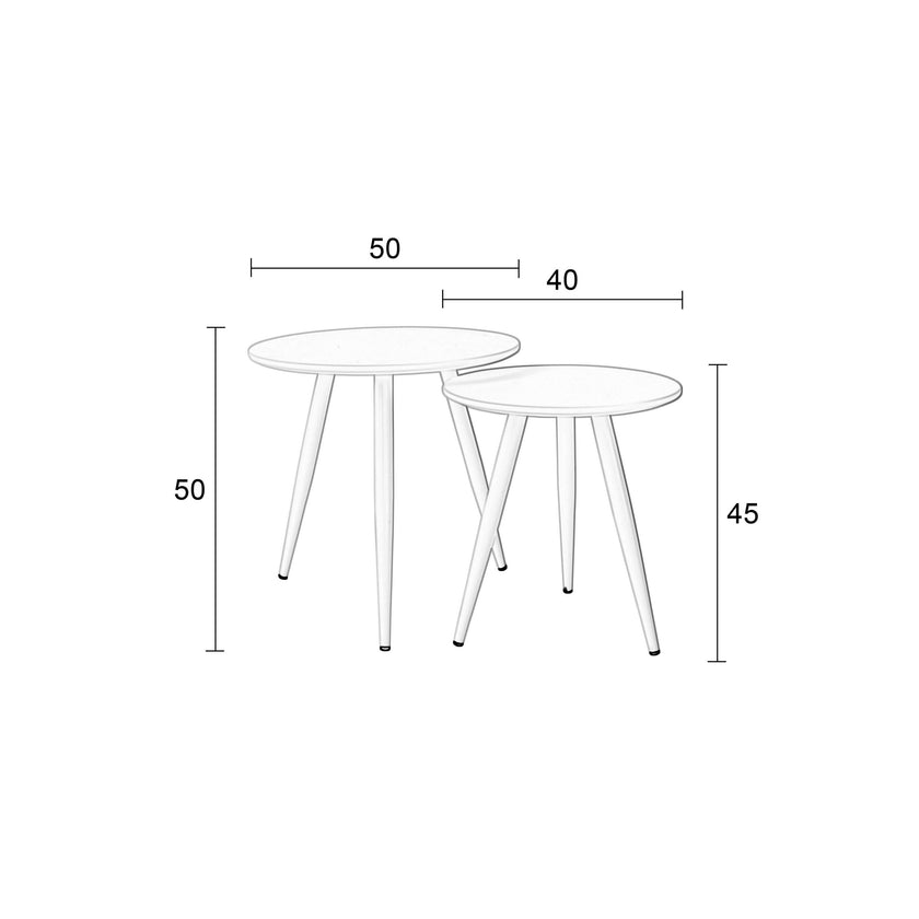 Daven Bijzettafel Rond Hout Wit - Set van 2
