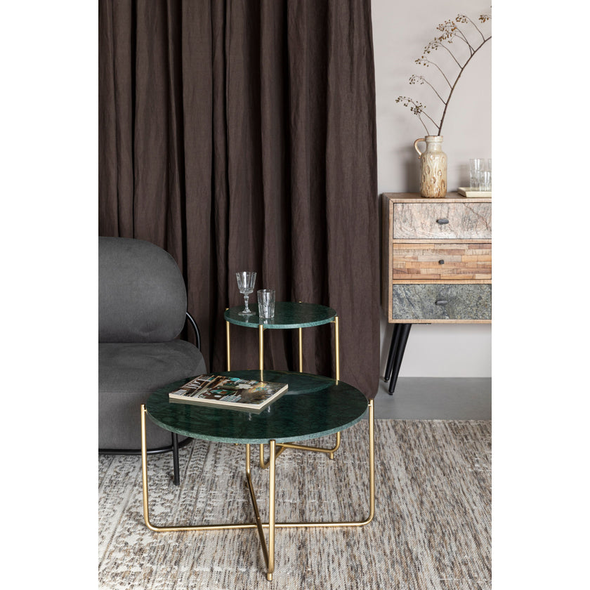 Timpa Bijzettafel Marmer Rond 44x44 cm Groen/ Goud