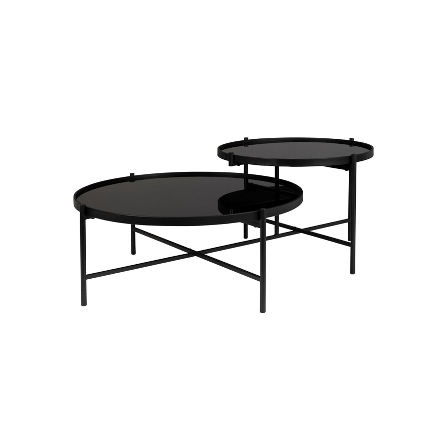 Li Salontafel Rond Glas/ Metaal Zwart - Set van 2
