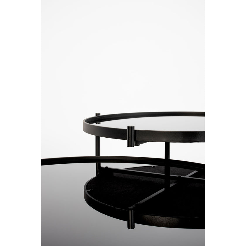 Li Salontafel Rond Glas/ Metaal Zwart - Set van 2