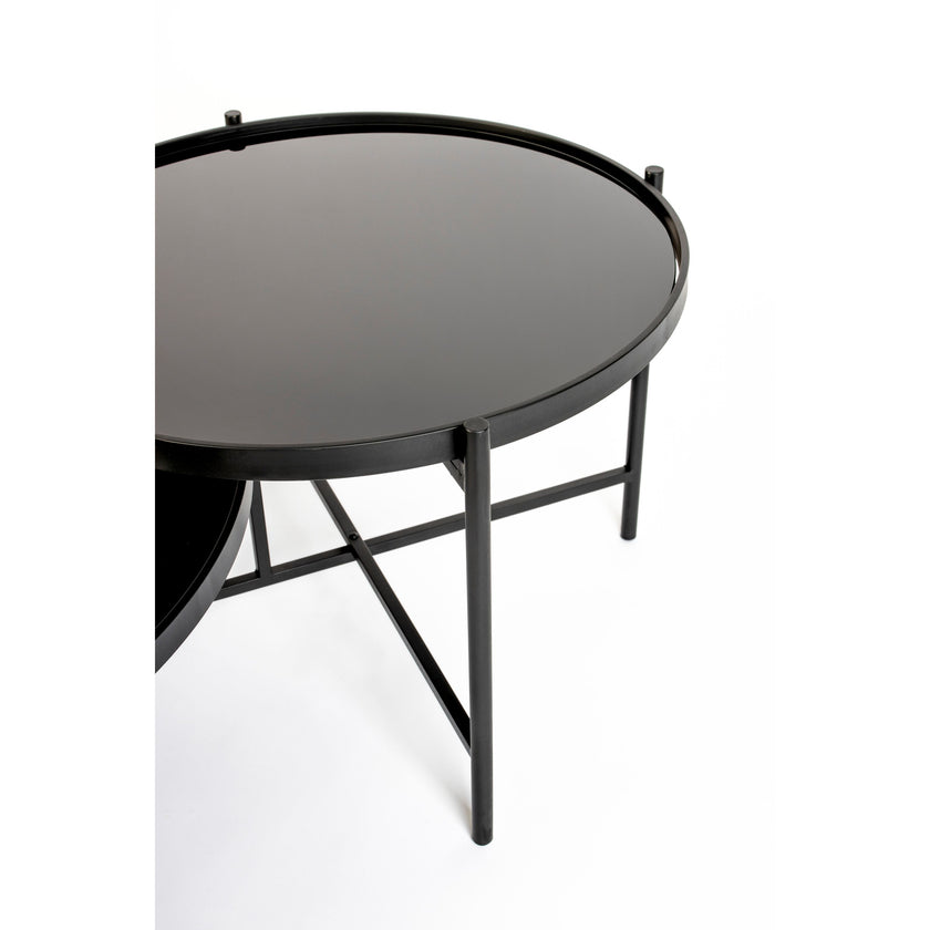 Li Salontafel Rond Glas/ Metaal Zwart - Set van 2