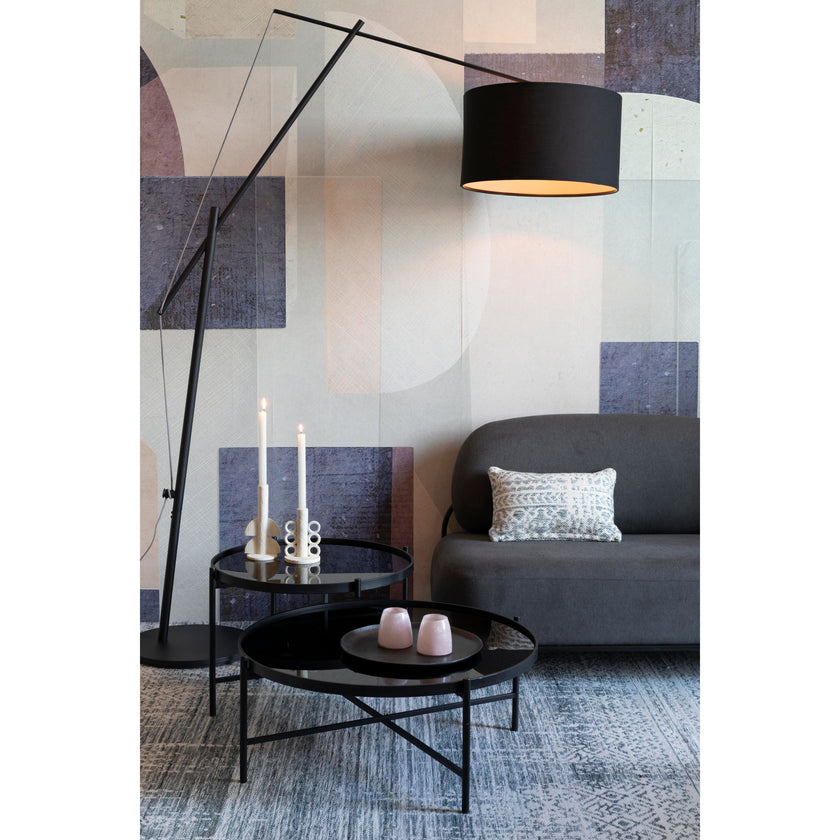Li Salontafel Rond Glas/ Metaal Zwart - Set van 2