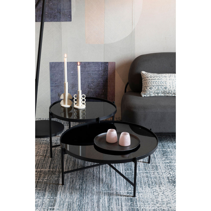 Li Salontafel Rond Glas/ Metaal Zwart - Set van 2