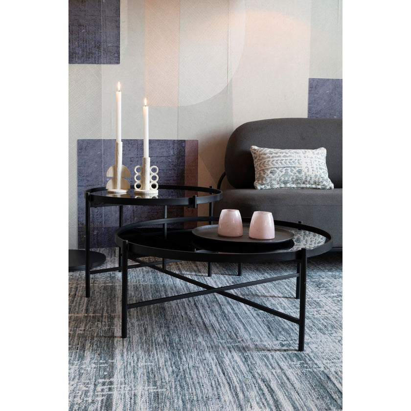 Li Salontafel Rond Glas/ Metaal Zwart - Set van 2