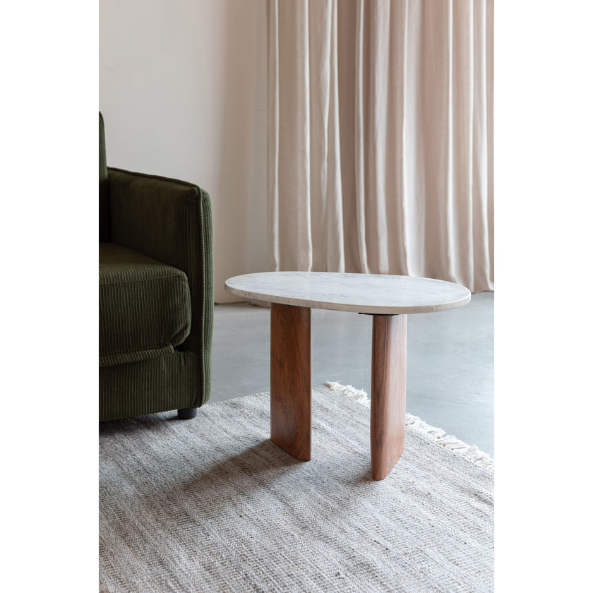 Tanda Bijzettafel Marmer/ Hout 56x37 cm Beige