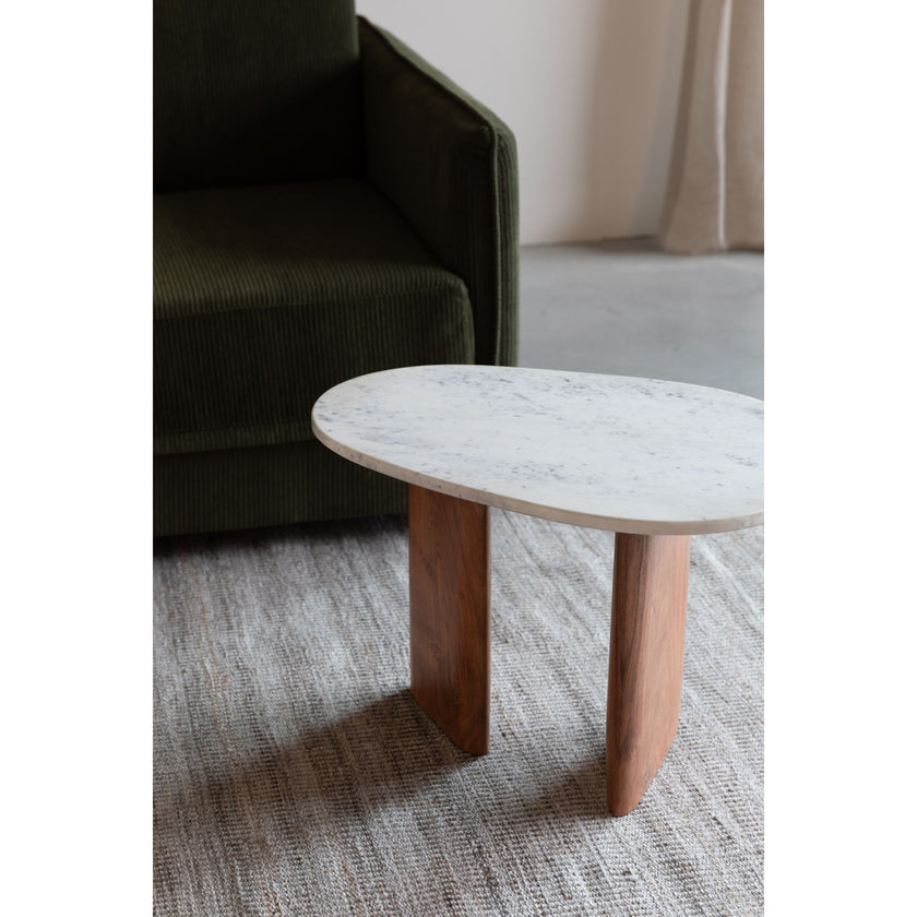 Tanda Bijzettafel Marmer/ Hout 56x37 cm Beige