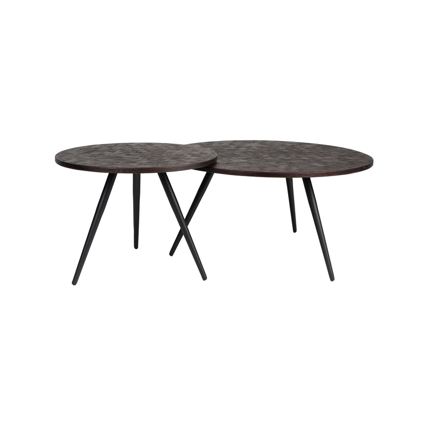 Webster Salontafel en Bijzettafel Rond Teak Hout Bruin - Set van 2