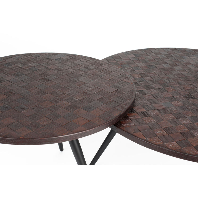 Webster Salontafel en Bijzettafel Rond Teak Hout Bruin - Set van 2