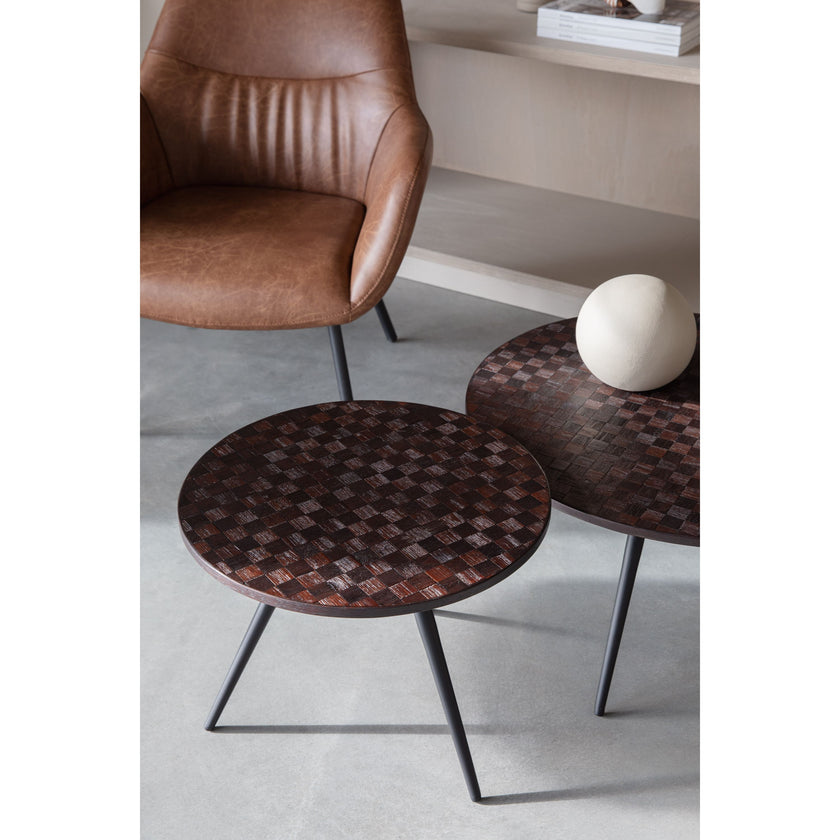 Webster Salontafel en Bijzettafel Rond Teak Hout Bruin - Set van 2