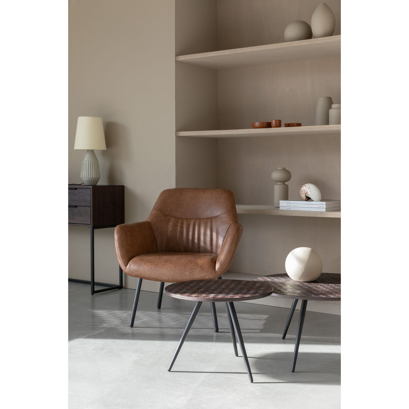 Webster Salontafel en Bijzettafel Rond Teak Hout Bruin - Set van 2