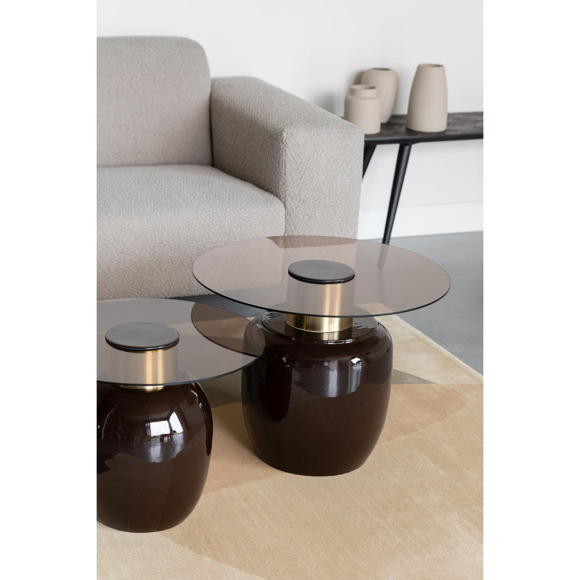 Mohra Bijzettafel Glas/ Metaal 59x59 cm (L) - Beige/ Zwart