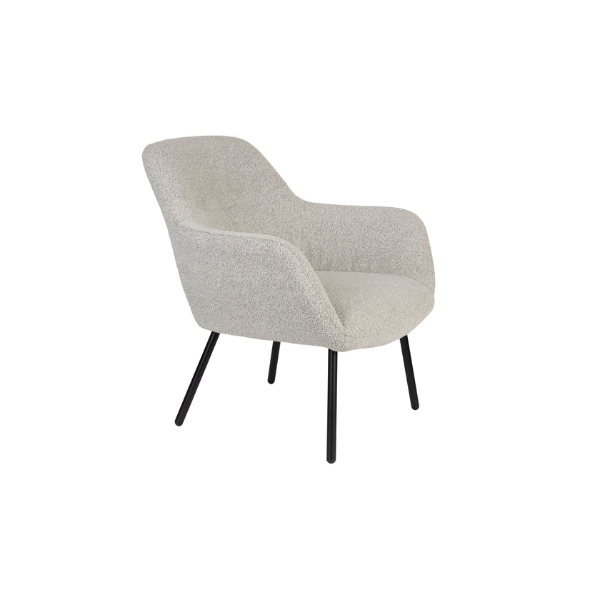 Dude Loungestoel/ Fauteuil Bouclé stof Beige/ Wit